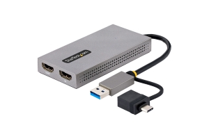 StarTech.com USB naar HDMI Adapter, USB 3.0 naar Dual HDMI Converter, USB A/C naar 2x HDMI Schermen (1x 4K30Hz, 1x 1080p), Geïntegreerde USB-A naar C Dongle, 11cm Kabel, Windows & macOS