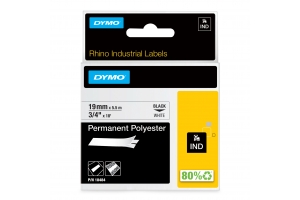 DYMO Rhino industriële labels | Permanent Polyester | 19 mm x 3,5 m | zwarte afdruk op wit | zelfklevende labels voor Rhino & LabelManager labelprinters