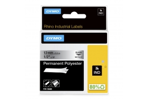 DYMO Rhino industriële labels | Permanent Polyester | 12 mm x 3,5 m | zwarte afdruk op metallic | zelfklevende labels voor Rhino & LabelManager labelprinters