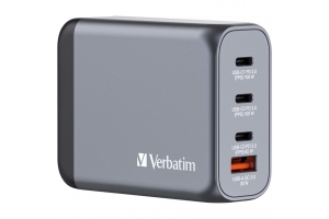 Verbatim 100 W GaN-wandoplader met vier poorten 2 x USB-C PD 100 W / 1 x USB-C PD 65 W / 1 x USB-A QC 3.0 (EU/VK/VS)