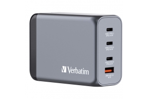 Verbatim 240 W GaN-wandoplader met vier poorten 1 x USB-C PD 140 W /1 x USB-C PD 100 W / 1 x USB-C® PD 65 W / 1 x USB-A QC 3.0 (EU/VK/VS)
