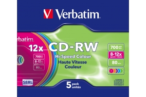 Verbatim CD-RW Colour 12x 700 MB 5 stuk(s)