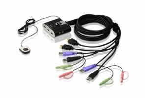 ATEN 2-poorts USB HDMI-/audiokabel KVM-switch met externe poortselectieschakelaar