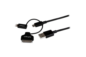 StarTech.com 3-in-1 USB kabel Lightning / 30-polige dock / Micro-USB naar USB 1m, zwart