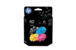 HP 62 originele zwarte/drie-kleuren inktcartridges, 2-pack