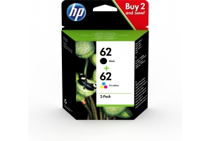 HP 62 originele zwarte/drie-kleuren inktcartridges, 2-pack