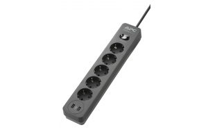 APC PME5U2B-GR stekkerdoos met overspanningsbeveiliging 5x stopcontact + 2x USB Surge lader