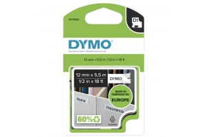 DYMO originele D1 Duurzame polyester labels | Zwarte Tekst op Wit Label | 12 mm x 5,5 m | zelfklevende etiketten voor de LabelManager labelprinter | gemaakt in Europa