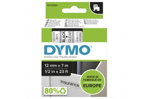 DYMO originele D1 labels | Zwarte Tekst op Doorzichtig Label | 12 mm x 7 m | zelfklevende etiketten voor de LabelManager labelprinter | gemaakt in Europa
