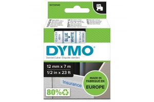 DYMO originele D1 labels | Blauwe Tekst op Wit Label | 12 mm x 7 m | zelfklevende etiketten voor de LabelManager labelprinter | gemaakt in Europa