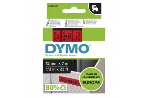 DYMO originele D1 labels | Zwarte Tekst op Rood Label | 12 mm x 7 m | zelfklevende etiketten voor de LabelManager labelmaker | gemaakt in Europa