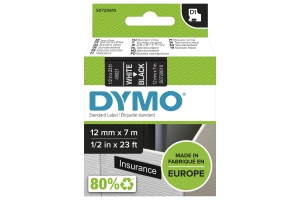 DYMO originele D1 labels | Witte Tekst op Zwart Label | 12 mm x 7 m | zelfklevende etiketten voor de LabelManager labelprinter