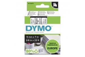 DYMO originele D1 labels | Zwarte Tekst op Doorzichtig Label | 9 mm x 7 m | zelfklevende etiketten voor de LabelManager labelprinter | gemaakt in Europa
