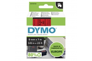DYMO originele D1 labels | Zwarte Tekst op Rood Label | 9 mm x 7 m | zelfklevende etiketten voor de LabelManager labelmaker | gemaakt in Europa