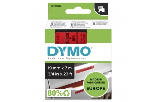 DYMO originele D1 labels | Zwarte Tekst op Rood Label | 19 mm x 7 m | zelfklevende etiketten voor de LabelManager labelmaker | gemaakt in Europa