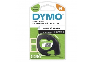 DYMO LetraTag originele papieren labels | Zwart afdrukken op witte etiketten | 12 mm x 4 m | Zelfklevende multifunctionele labels voor LetraTag labelprinters | gemaakt in Europa