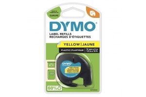 DYMO LetraTag originele plastic labels | Zwarte afdruk op gele etiketten | 12 mm x 4 m | Zelfklevende multifunctionele labels voor LetraTag labelprinters | gemaakt in Europa