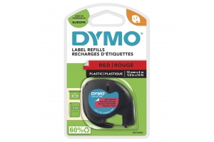 DYMO LetraTag originele plastic labels | Zwarte afdruk op rode etiketten | 12 mm x 4 m | Zelfklevende multifunctionele labels voor LetraTag labelprinters | gemaakt in Europa