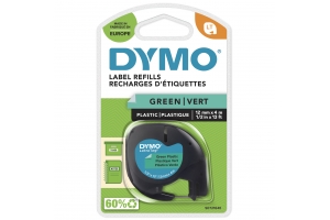 DYMO LetraTag originele plastic labels | Zwarte afdruk op groene etiketten | 12 mm x 4 m | Zelfklevende multifunctionele labels voor LetraTag labelprinters | gemaakt in Europa