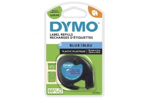 DYMO LetraTag originele plastic labels | Zwarte afdruk op blauwe etiketten | 12 mm x 4 m | Zelfklevende multifunctionele labels voor LetraTag labelprinters | gemaakt in Europa