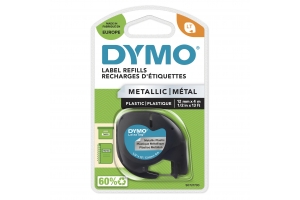 DYMO originele LetraTag metallic labels | Zwarte afdrukken op metallic zilver etiketten | 12 mm x 4 mm | Zelfklevende multifunctionele labels voor LetraTag labelprinters
