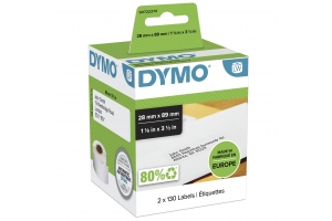 DYMO originele LabelWriter adreslabels | 28 mm x 89 mm | 2 rollen met elk 130 labels (260 zelfklevende etiketten) | Geschikt voor de LabelWriter labelprinters | Gemaakt in Europa