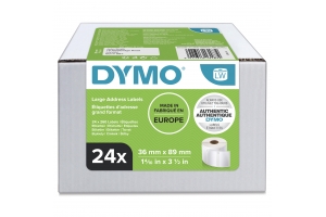DYMO originele grote LabelWriter adreslabels | 36 mm x 89 mm | 24 rollen met elk 260 labels (6.240 zelfklevende etiketten) | Geschikt voor de LabelWriter labelprinters | Gemaakt in Europa