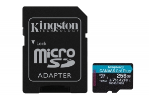 Kingston Technology 256GB microSDXC Canvas Go Plus 170R A2 U3 V30 kaart + ADP