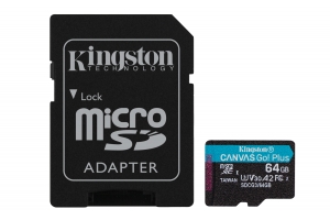 Kingston Technology 64GB microSDXC Canvas Go Plus 170R A2 U3 V30 kaart + ADP