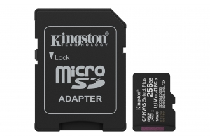 Kingston Technology 256GB microSDXC Canvas Select Plus Gen3 150MB/s A1 kaart + adapter