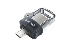 SanDisk Ultra Dual m3.0 USB flash drive 64 GB USB Type-A / Micro-USB 3.2 Gen 1 (3.1 Gen 1) Zwart, Zilver, Transparant
