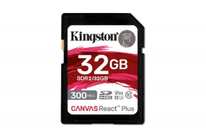 Kingston Technology 32GB Canvas React Plus SDHC UHS-II 300R/260W U3 V90 voor Full HD/4K/8K