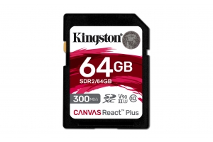 Kingston Technology 64GB Canvas React Plus SDHC UHS-II 300R/260W U3 V90 voor Full HD/4K/8K