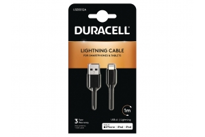 Duracell USB5012A USB-kabel 1 m Lightning Zwart
